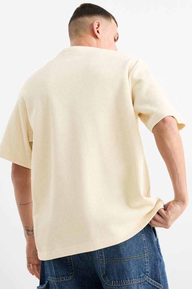 Heren - T-shirt - relaxed fit - geribd - licht beige