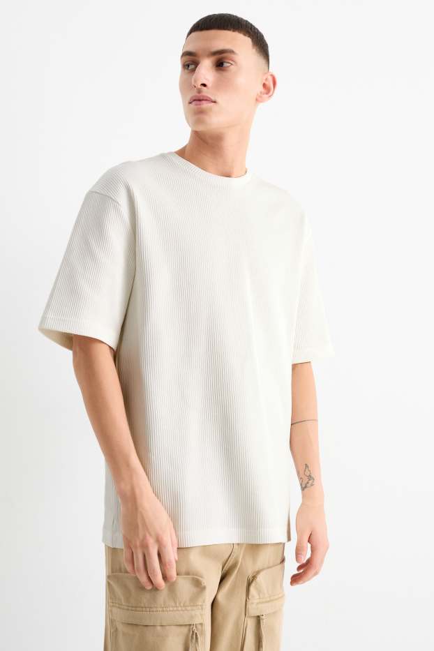 Bărbați - Tricou - relaxed fit - reiat - alb-crem
