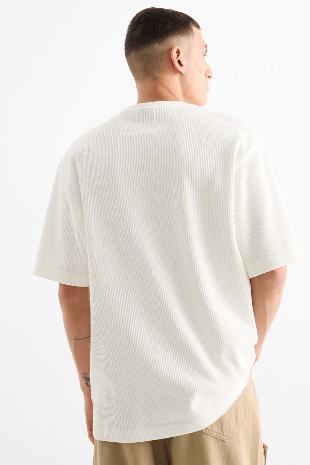 Bărbați - Tricou - relaxed fit - reiat - alb-crem