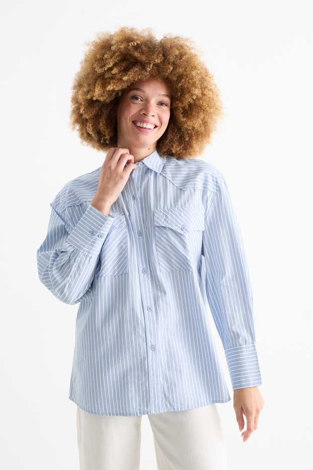 Women - Blouse - striped - light blue