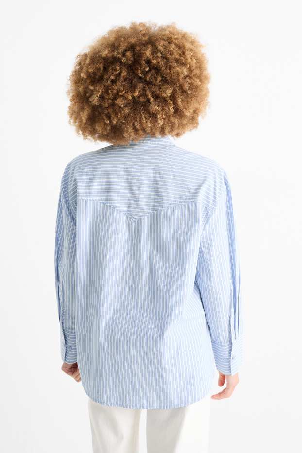 Women - Blouse - striped - light blue