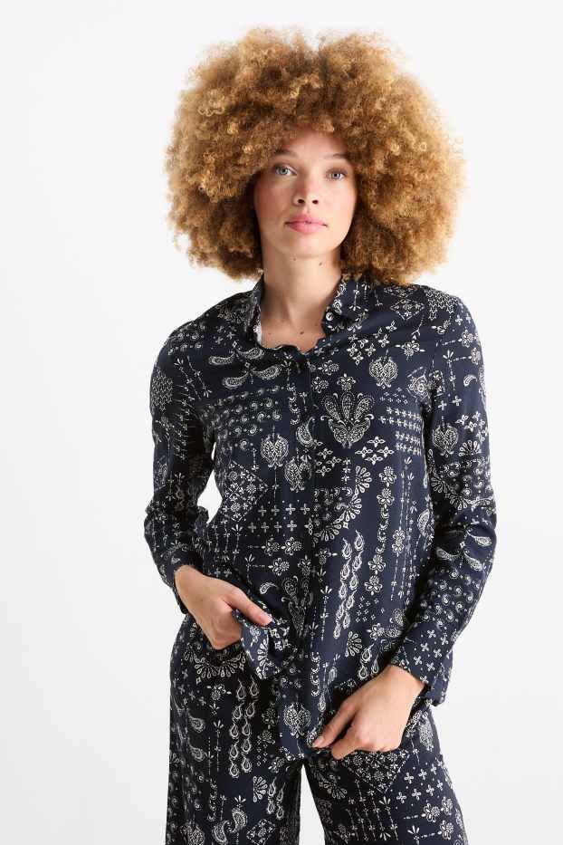 Women - Blouse - patterned - dark blue