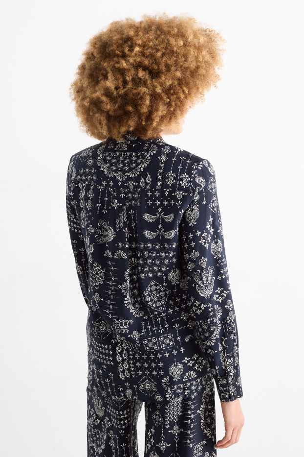 Women - Blouse - patterned - dark blue