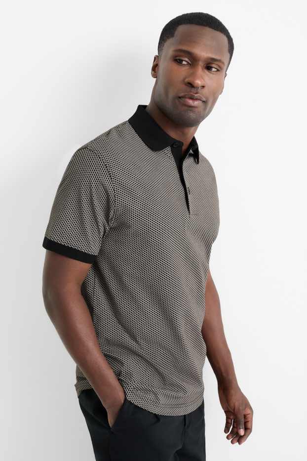 Herren - Poloshirt - kariert - schwarz