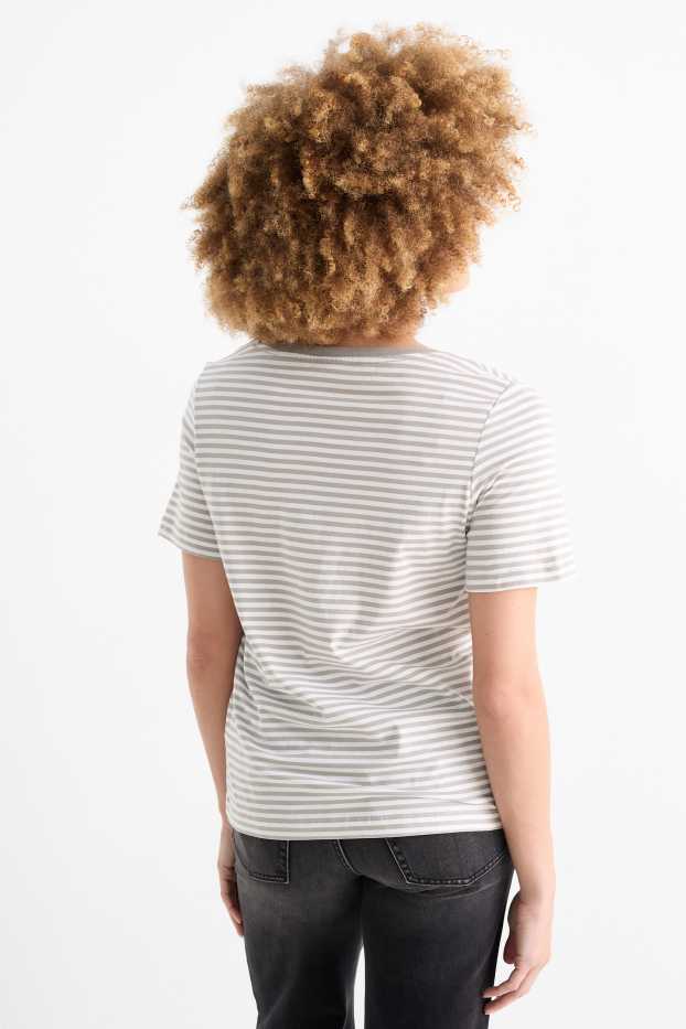 Dames - Basic T-shirt - regular fit - gestreept - crème wit