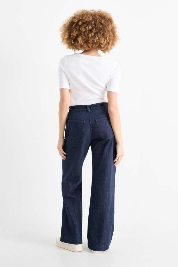 Damen - Wide Leg Jeans mit Gürtel - Mid Waist - dunkeljeansblau