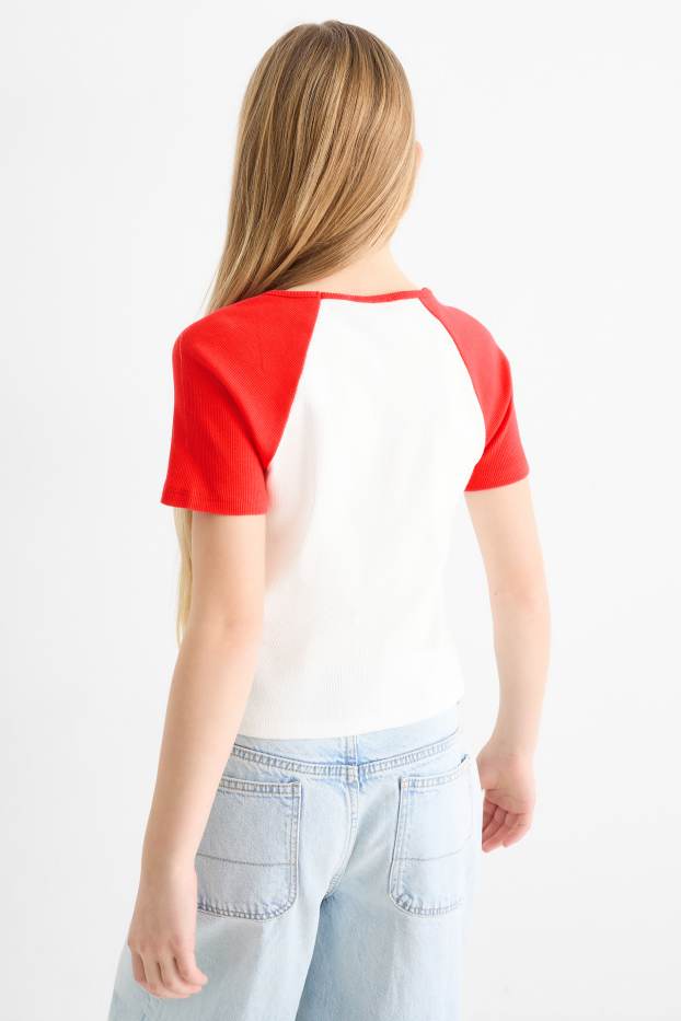 Kinder Mädchen - USA - Kurzarmshirt - gerippt - weiß / rot
