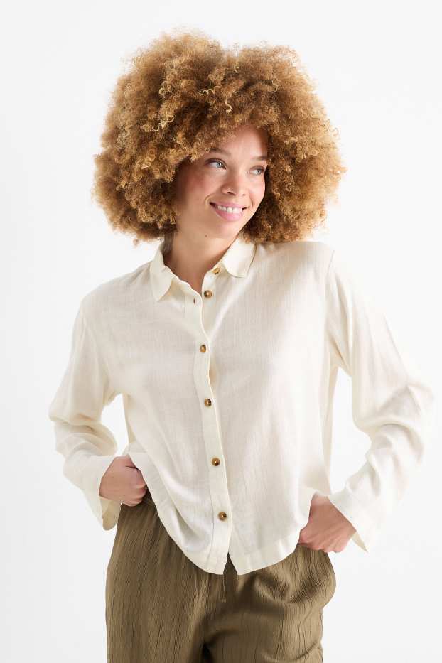 Damen - Bluse mit Leinen-Anteil - cremeweiss
