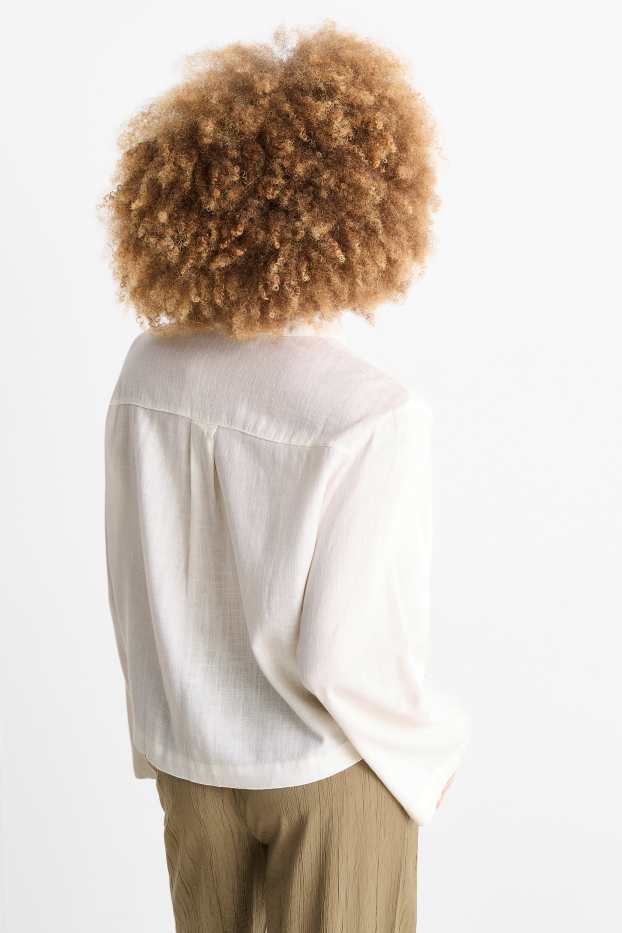 Damen - Bluse mit Leinen-Anteil - cremeweiss