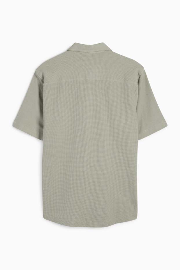 Pánské - Košile - regular fit - kent - strukturovaná - tmavozelená