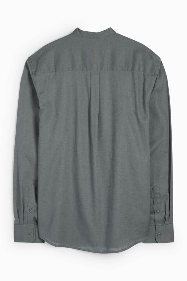 Heren - Overhemd - regular fit - opstaande kraag - linnenmix - donkergroen