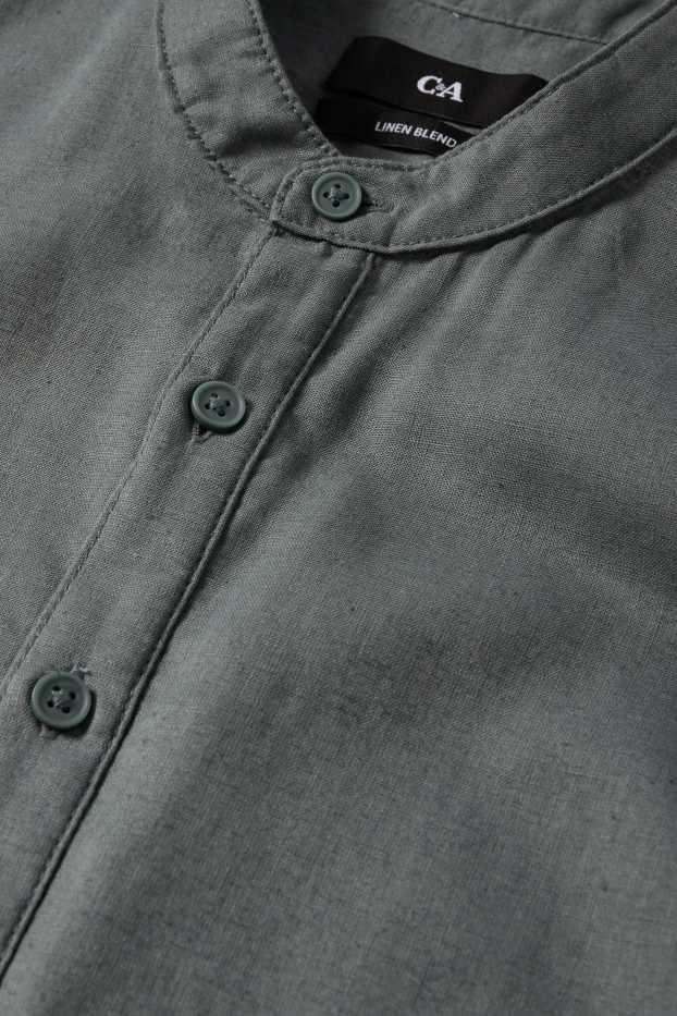 Heren - Overhemd - regular fit - opstaande kraag - linnenmix - donkergroen