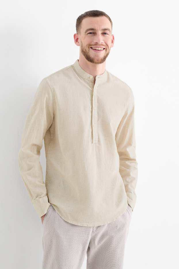 Hommes - Chemise avec teneur en lin - regular fit - encolure montante - beige clair
