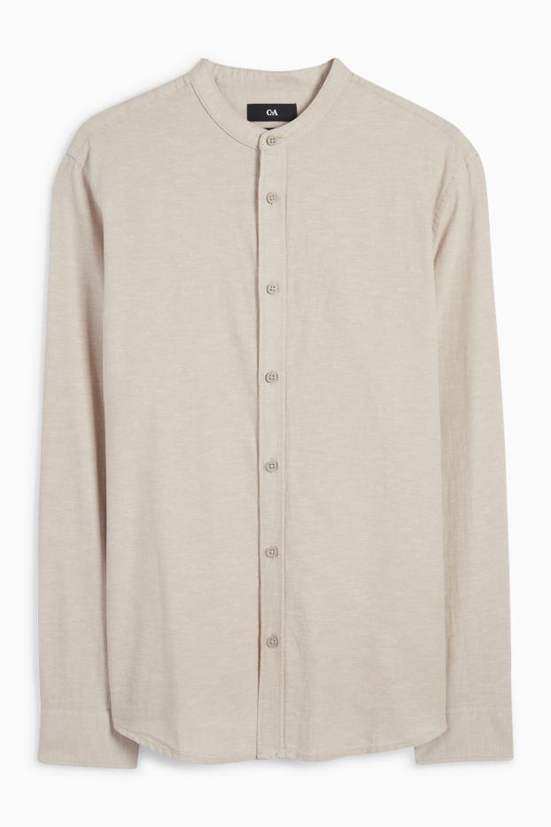 Hommes - Chemise avec teneur en lin - regular fit - col montant - beige clair
