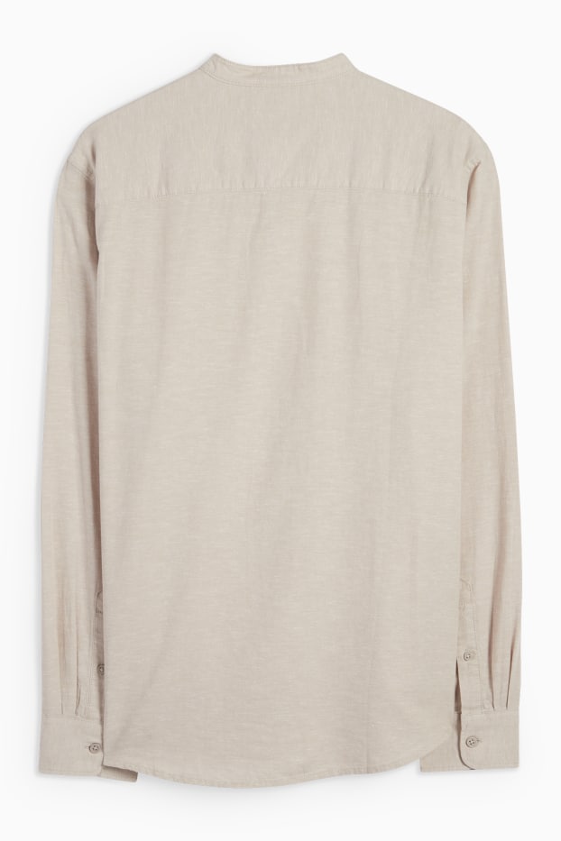 Hommes - Chemise avec teneur en lin - regular fit - col montant - beige clair