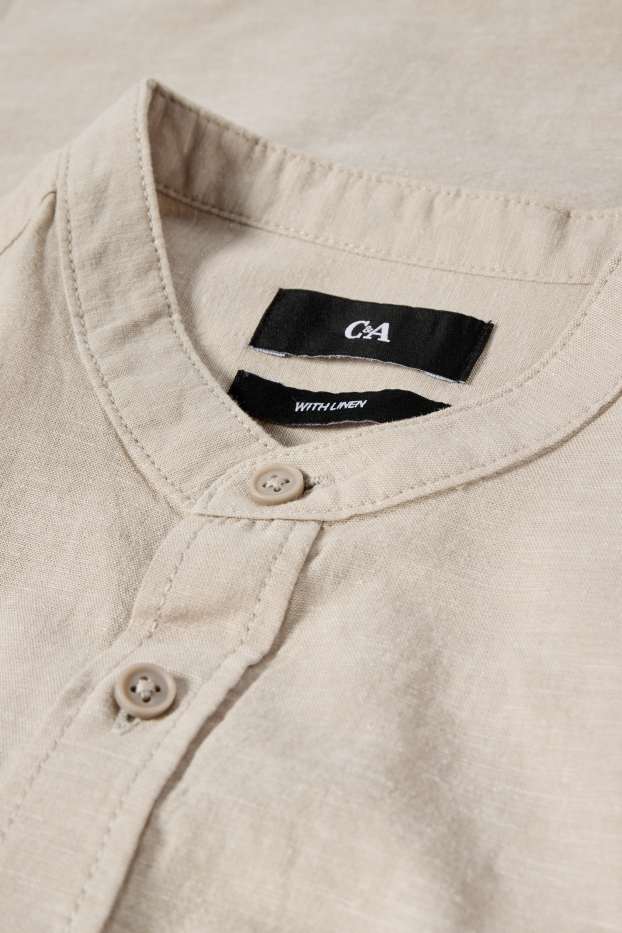Hommes - Chemise avec teneur en lin - regular fit - col montant - beige clair