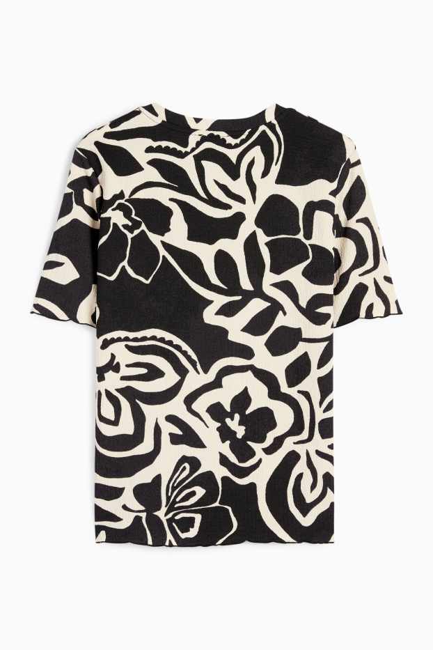 Damen - T-Shirt - geblümt - schwarz / beige