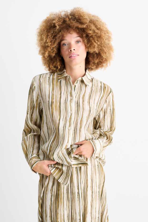Women - Blouse - striped - textured - light beige