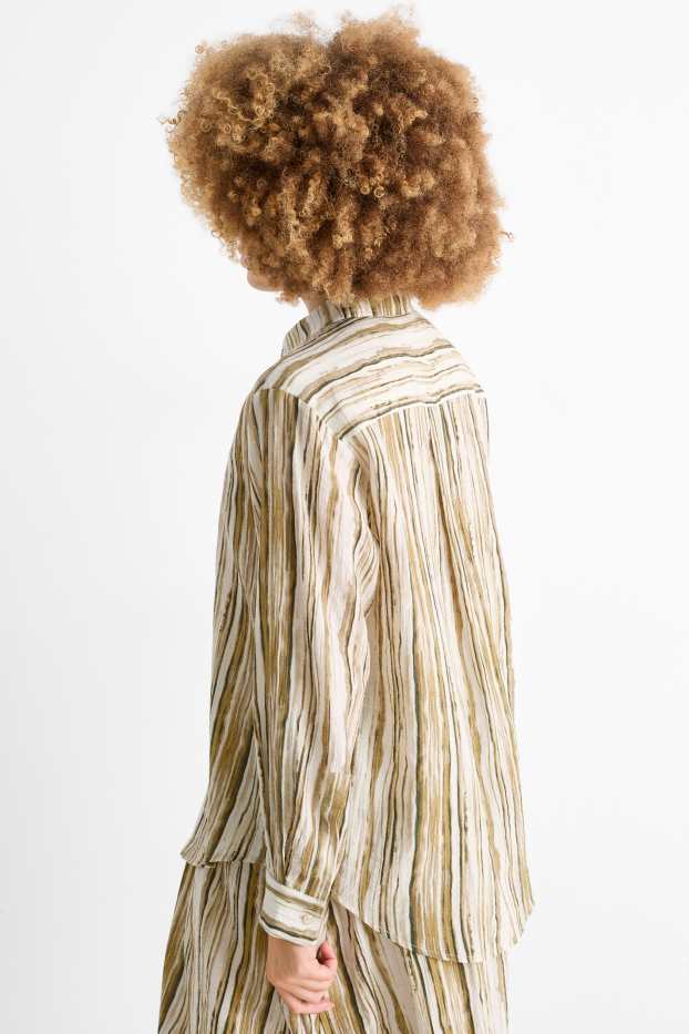 Women - Blouse - striped - textured - light beige