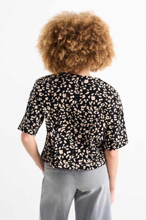 Damen - Bluse - Leo-Print - schwarz / beige