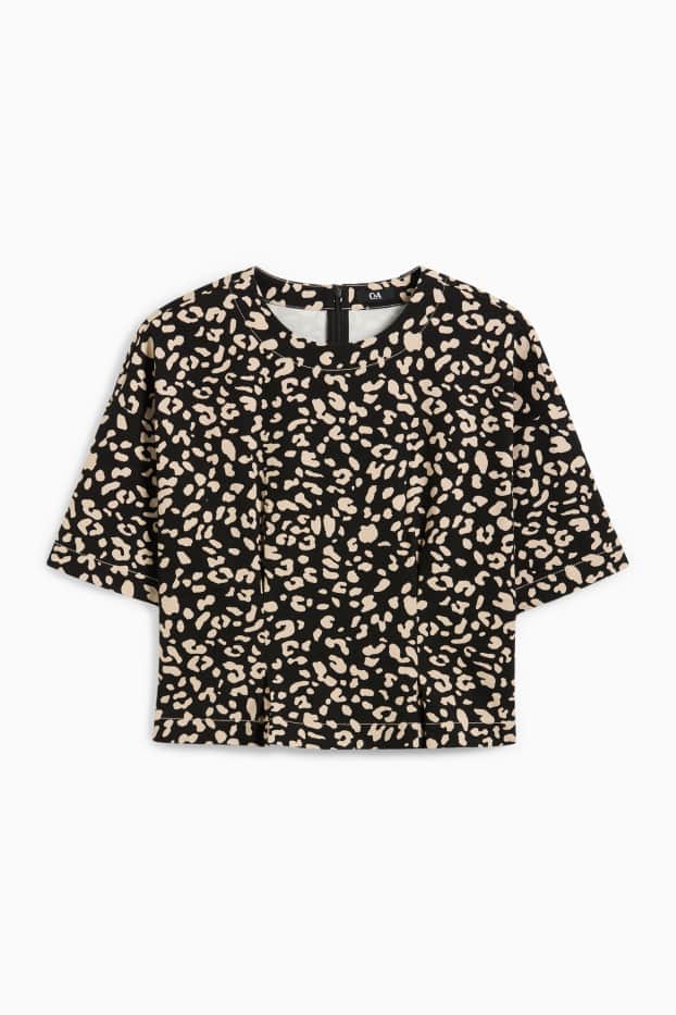 Damen - Bluse - Leo-Print - schwarz / beige