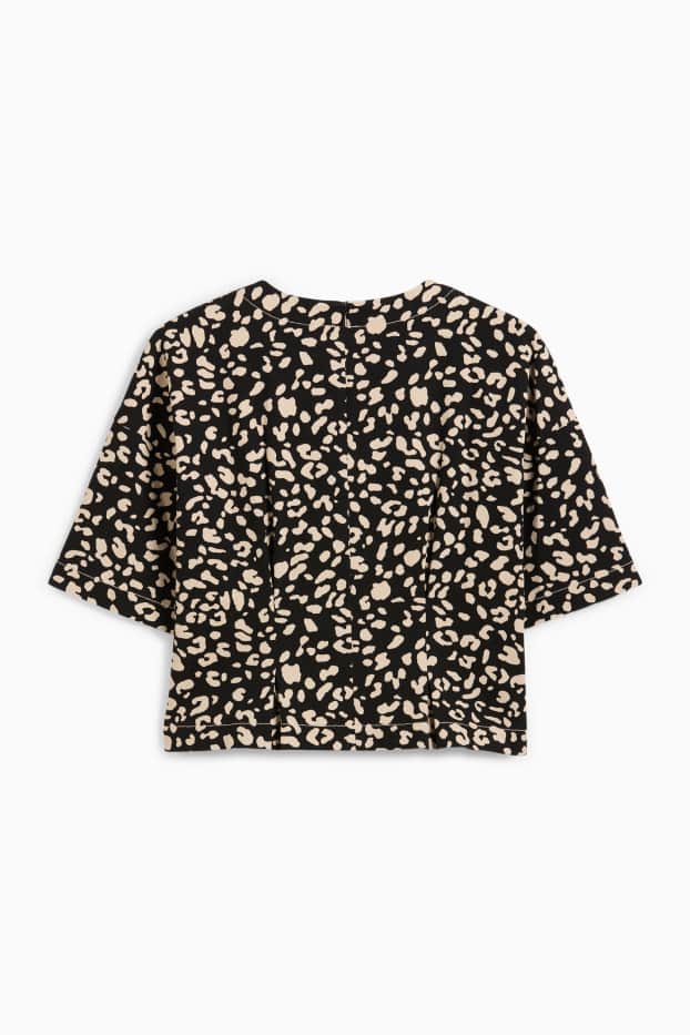 Damen - Bluse - Leo-Print - schwarz / beige