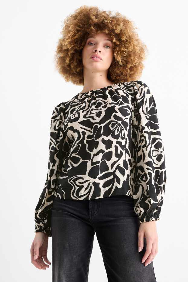 Women - Blouse - floral - black / beige