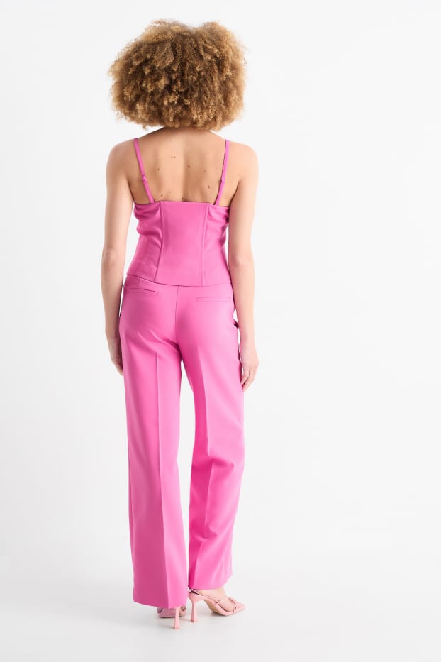 Women - Business trousers - high waist - wide leg - pink