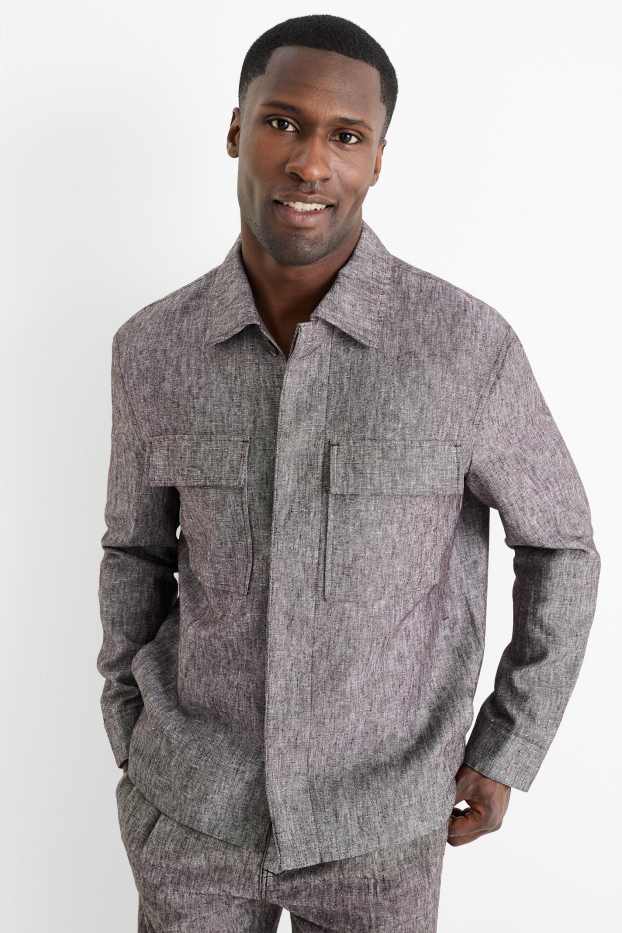 Herren - Hemdjacke - Leinen-Mix - hellgrau