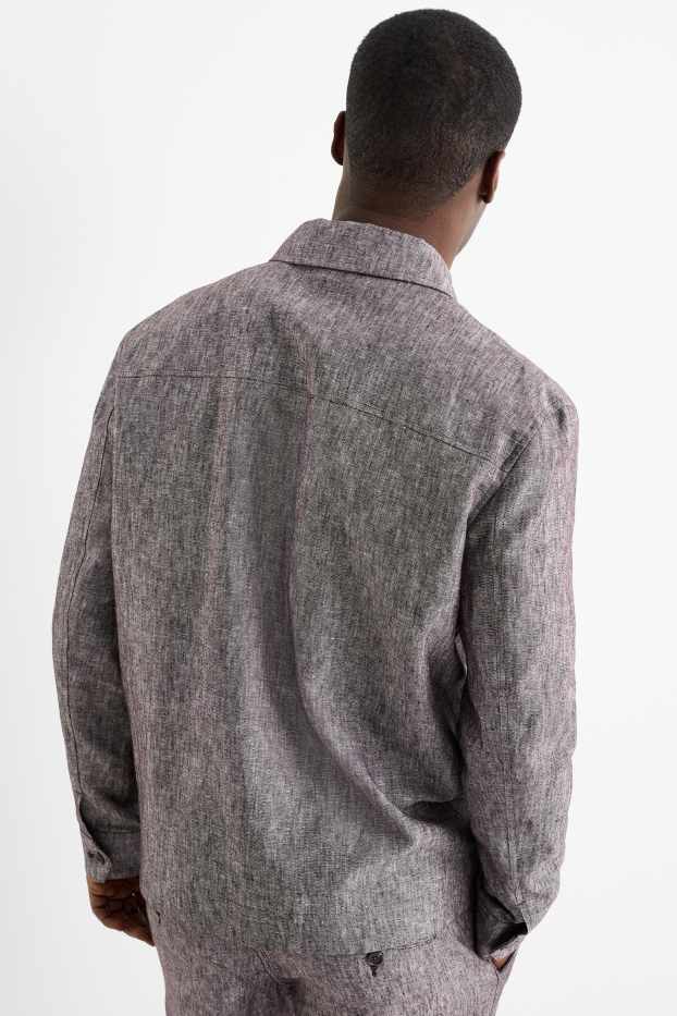 Herren - Hemdjacke - Leinen-Mix - hellgrau