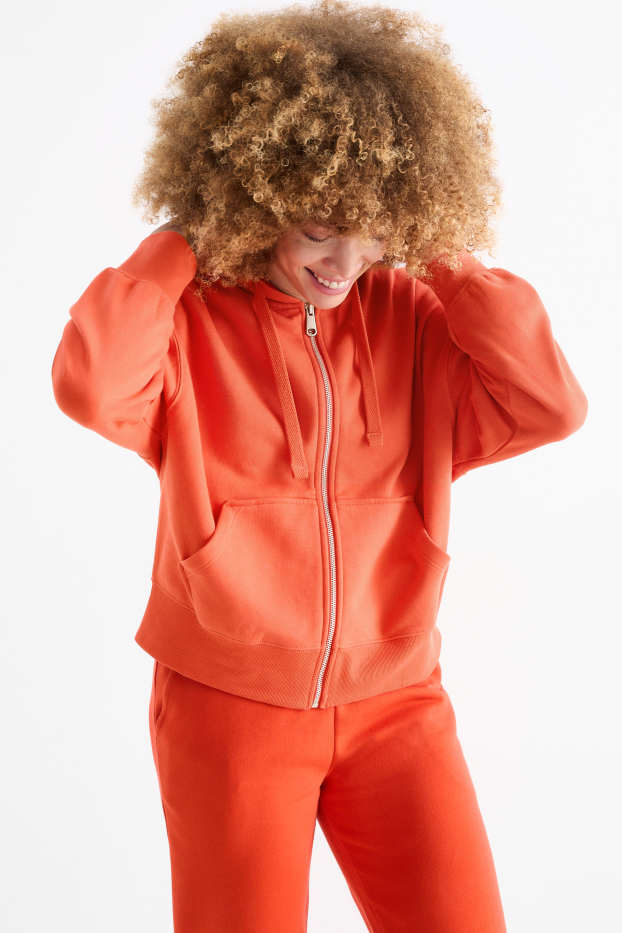 Damen - Basic-Sweatjacke mit Kapuze - orange