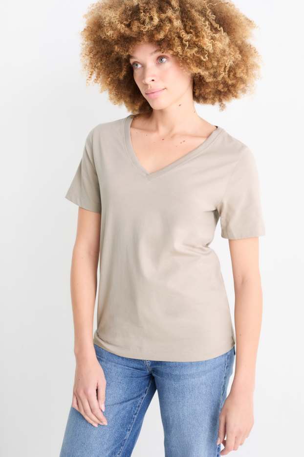 Kobiety - T-shirt z dekoltem w serek - regular fit - szary