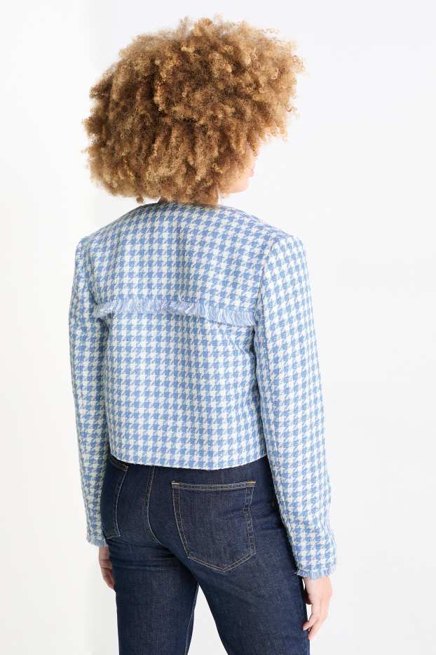 Damen - Jacke - kariert - weiß / hellblau