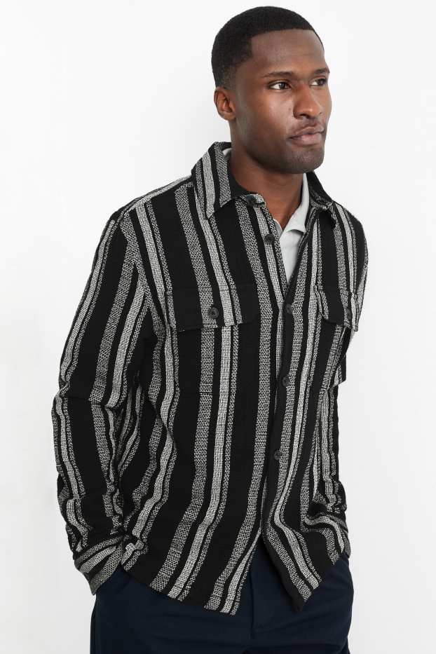 Hommes - Veste-chemise - relaxed fit - col kent - à rayures - noir