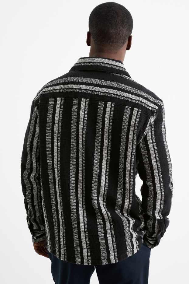 Heren - Overhemdjas - relaxed fit - kent - gestreept - zwart