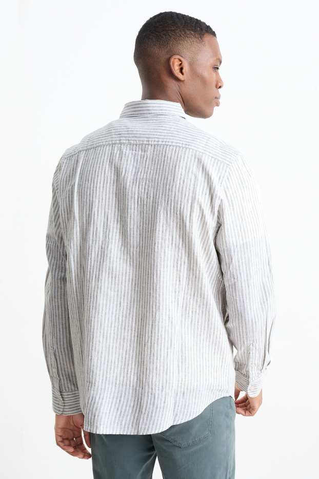 Hommes - Chemise - regular fit - col kent - lin mélangé - à rayures - gris clair