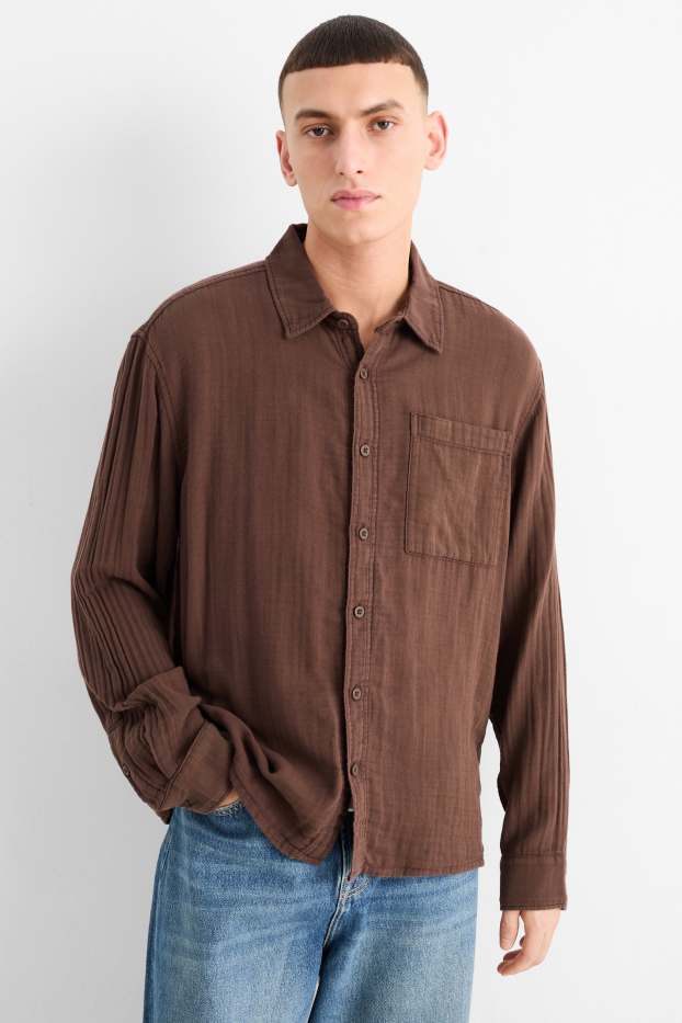 Men - Shirt - regular fit - kent collar - brown