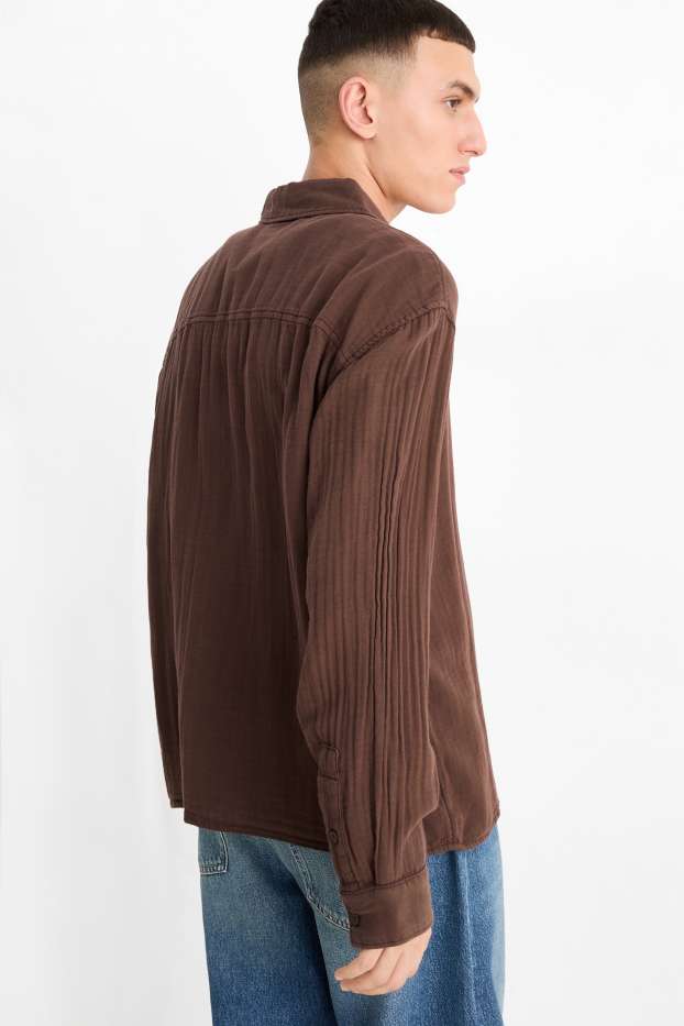 Hommes - Chemise - relaxed fit - encolure kent - marron