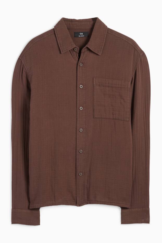 Hommes - Chemise - relaxed fit - encolure kent - marron