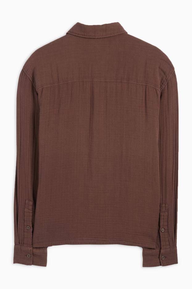 Hommes - Chemise - relaxed fit - encolure kent - marron