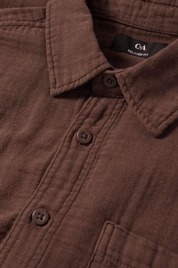Hommes - Chemise - relaxed fit - encolure kent - marron
