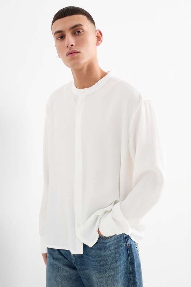 Herren - Hemd - Relaxed Fit - Stehkragen - weiß