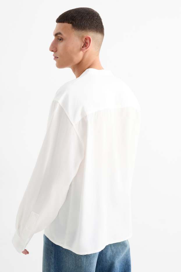 Herren - Hemd - Relaxed Fit - Stehkragen - weiß