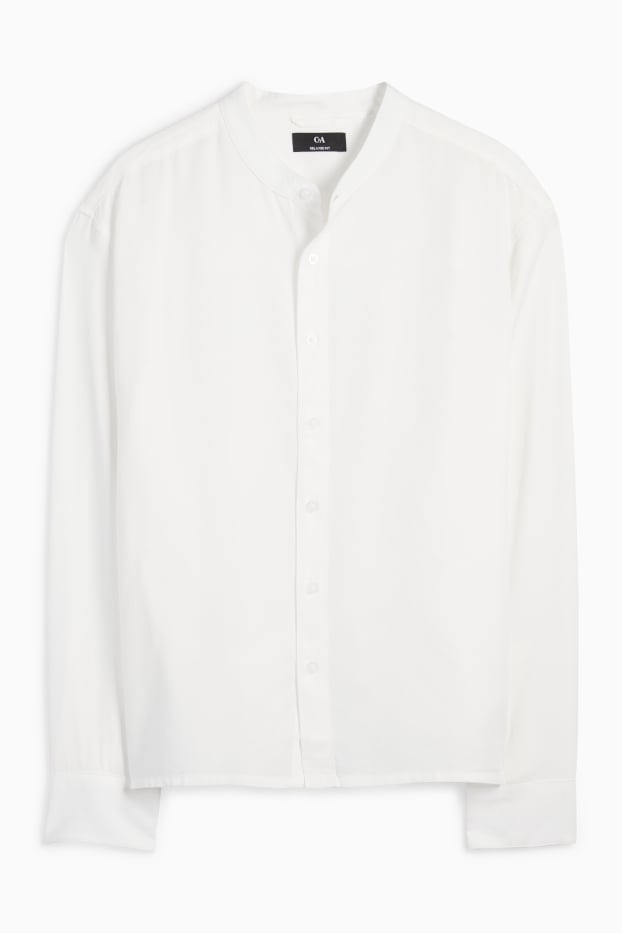 Herren - Hemd - Relaxed Fit - Stehkragen - weiß