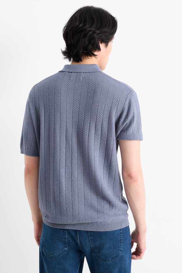 Herren - Strick-Poloshirt mit Leinen-Anteil - Regular Fit - blau