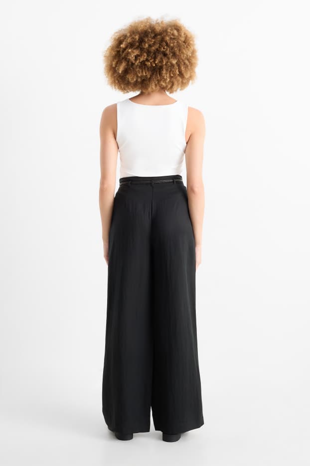 Femmes - Pantalon de toile avec ceinture - high waist - wide leg - noir