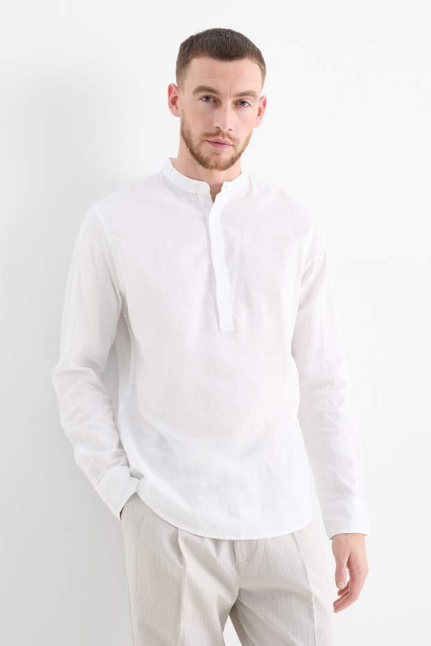 Home - Camisa - regular fit - coll alçat - barreja de lli - blanc