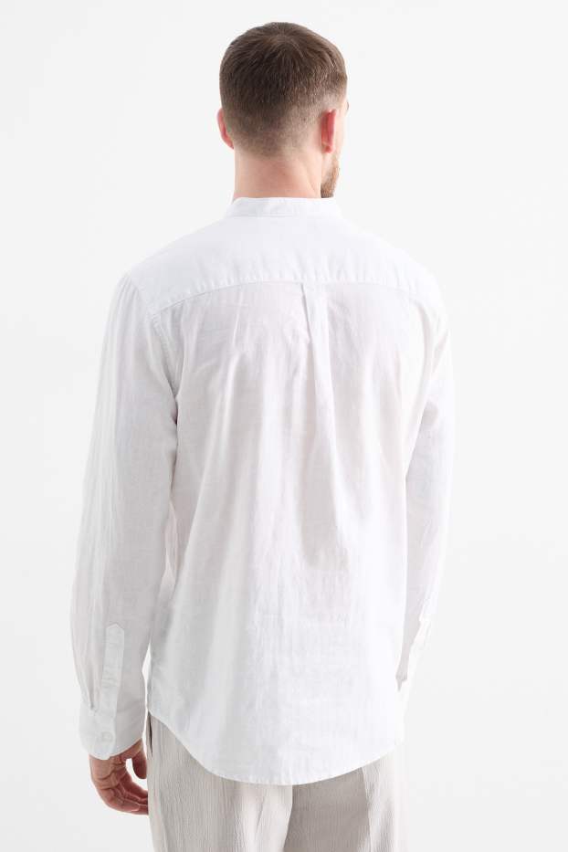 Home - Camisa - regular fit - coll alçat - barreja de lli - blanc