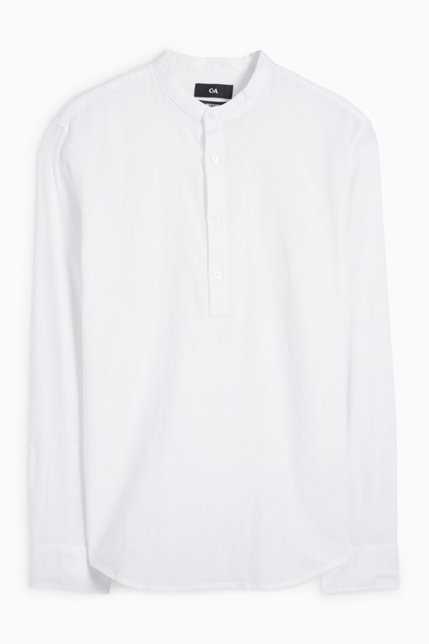 Home - Camisa - regular fit - coll alçat - barreja de lli - blanc