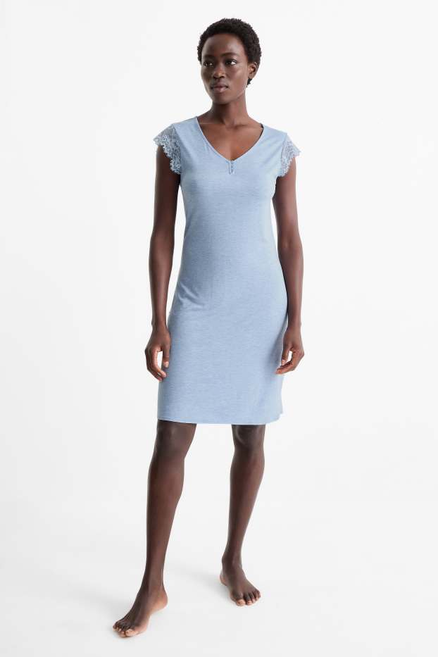 Femmes - Chemise de nuit en viscose - bleu clair
